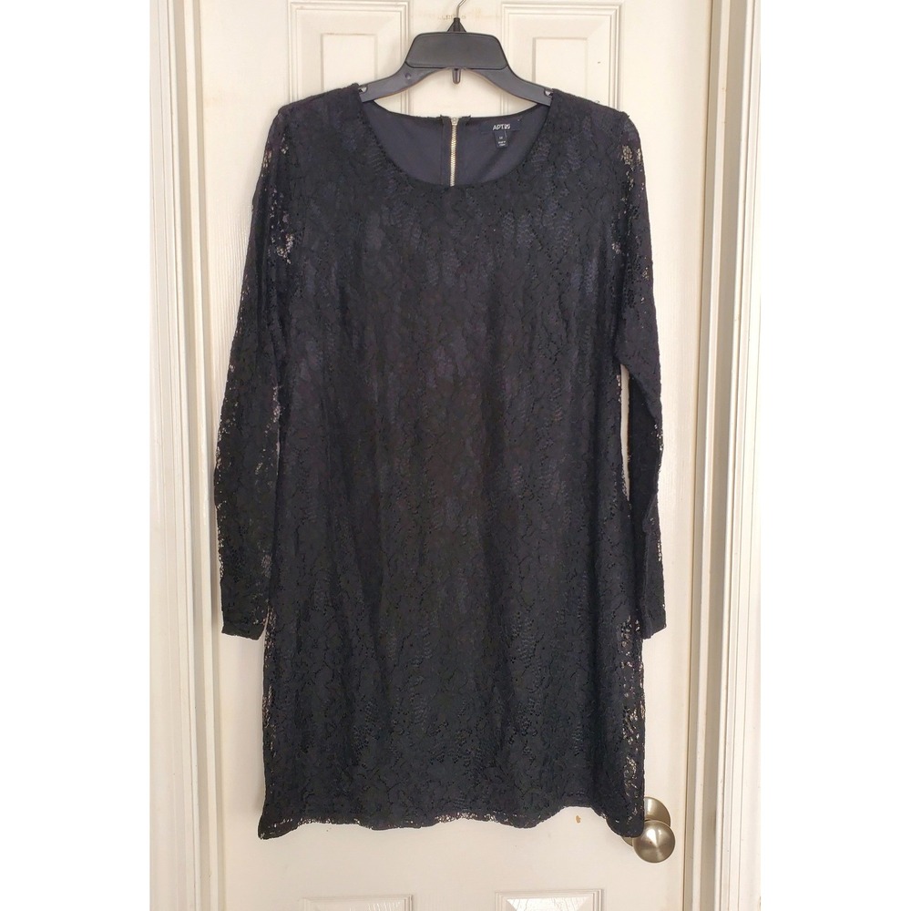 Apt. 9 Shift Dress Black Floral Lace Long Sleeve Mini Evening Party 14